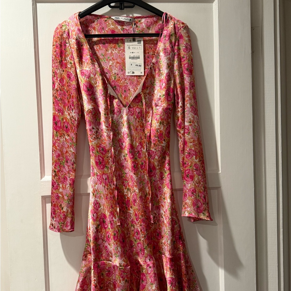 Zara Pink Floral Long Sleeve Dress